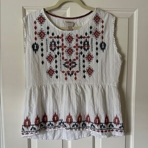 Knox Rose White Top with Rust and Black Embroidery